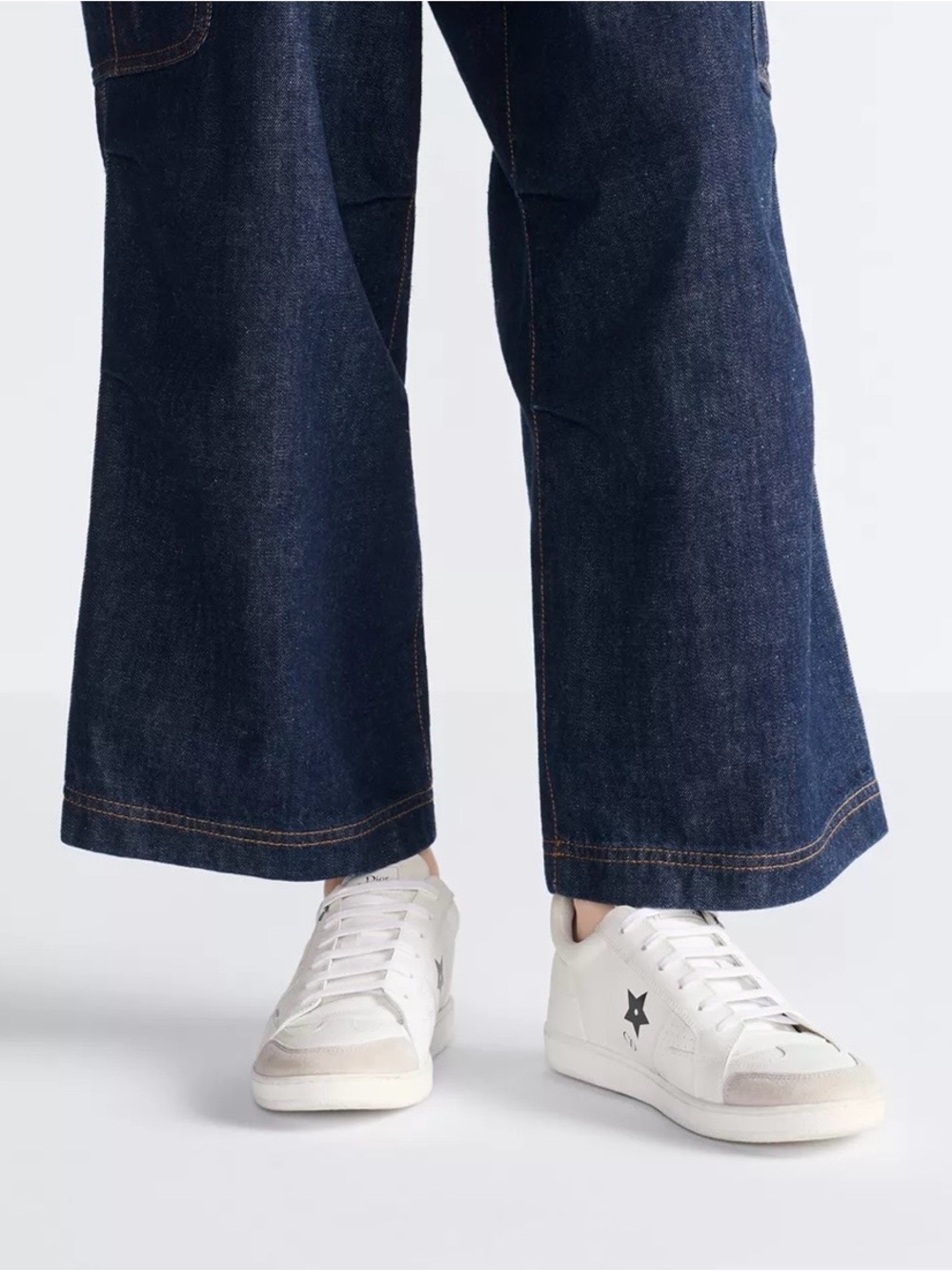 Dior Women's White Leather Star-Accent Sneakers